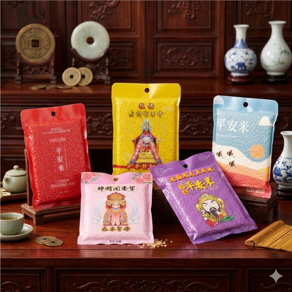 150G全彩客製扁平包裝米｜平安米｜發財米｜祈福米｜禮品米｜產品圖
