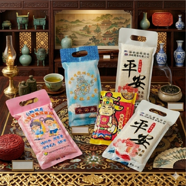 300G全彩客製扁平包裝米｜平安米｜發財米｜祈福米｜禮品米｜產品圖