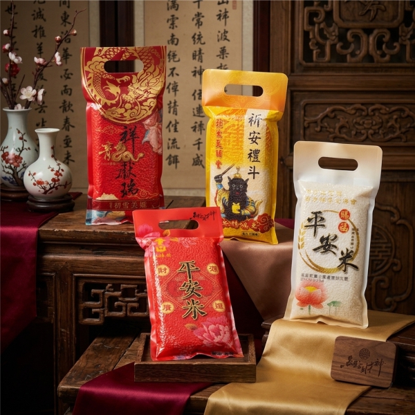 450G全彩客製扁平包裝米｜平安米｜發財米｜祈福米｜禮品米｜產品圖